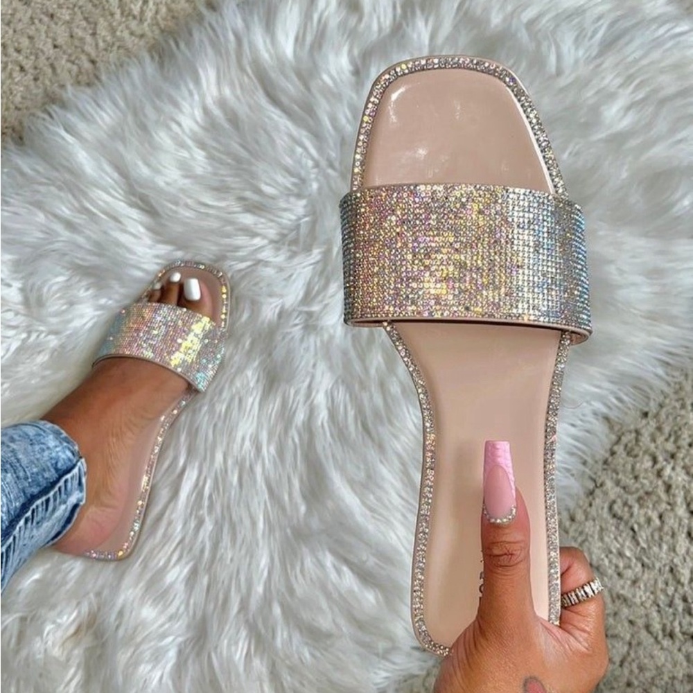 luxury nude sandals with rhinestones
